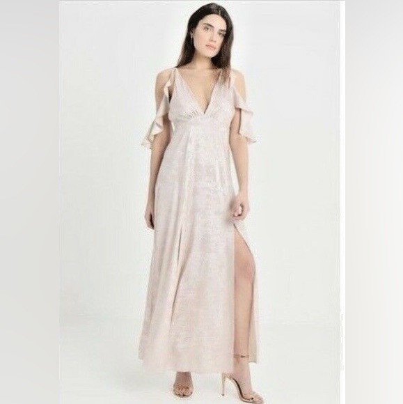 Topshop Cold Shoulder Blush and Metalic maxi dress - Picture 2 of 9